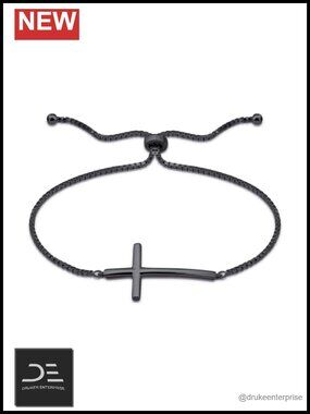 Sterling Silver Cross Bracelet Adjustable 10in Gift for Men Women